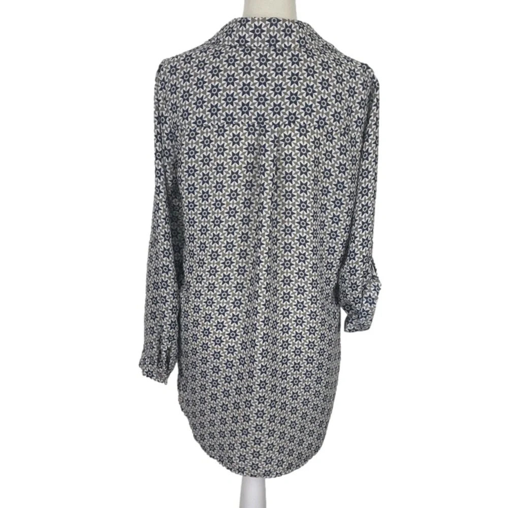 Prana Geometric Star Tunic Top Pullover Size Small White Gray Blue - Picture 3 of 11